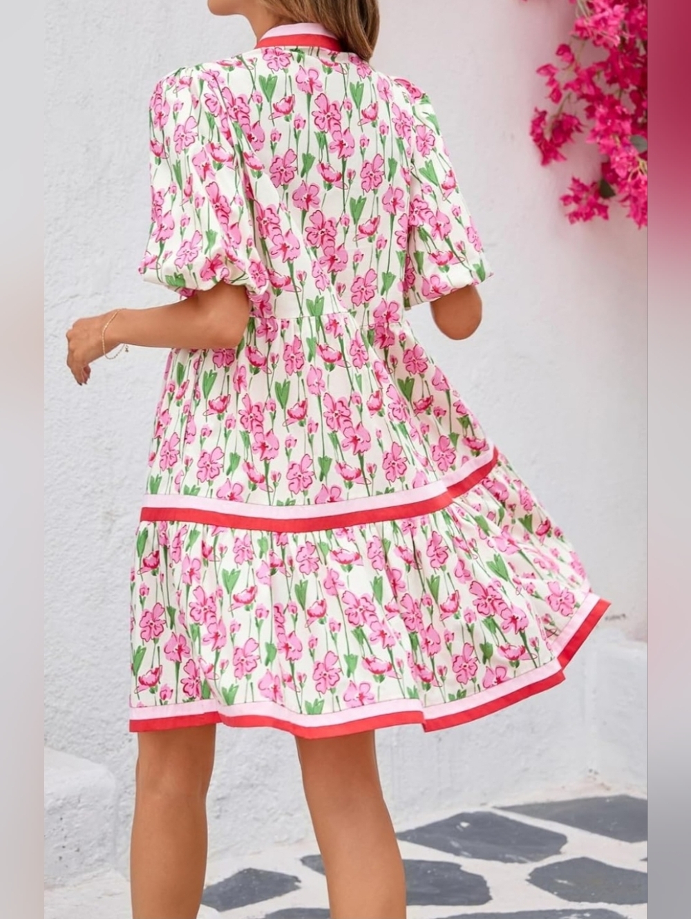 Floral Babydoll Mini Dress Size L 12-14 Cotton Puff Sleeve Spring Summer - Picture 4 of 6